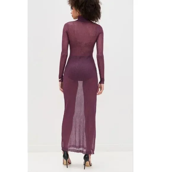 Afrm vilas turtleneck long sleeve semi sheet maxi dress fig purple small - Picture 3 of 13